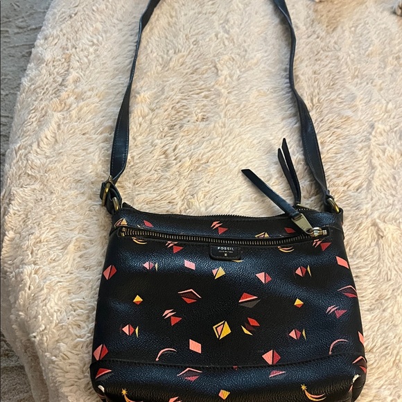 Fossil Handbags - Fossil Black Crossbody Bag with Red and Yellow Patterns